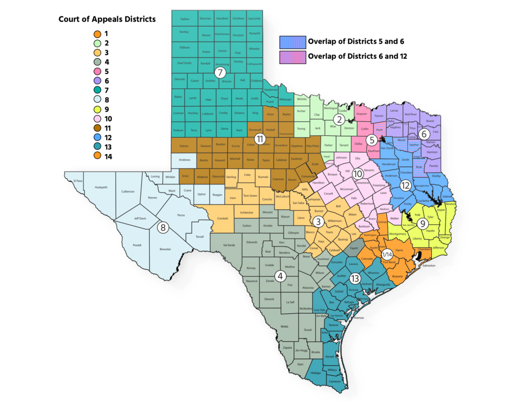 Texas - Court of Appeals Districts (color coded) # 2